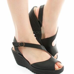 Fly London Black wedge sling-back sandals - EU 39